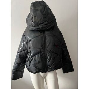 Zara hooded Puffer down Jacket S xCamouflage cropped winter snowboard outdoors